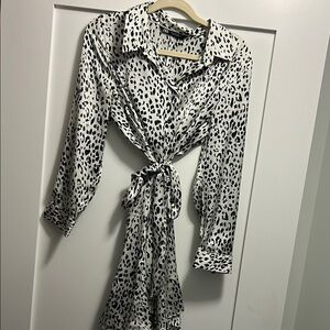 Zara Leopard Print Tie-Front Dress